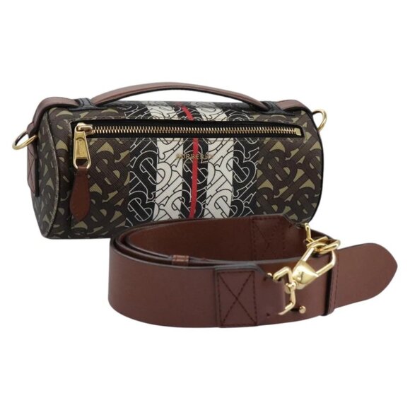 BURBERRY Monogram Stripe Shoulder Bag PVC Leather Brown Auth 113137V - Picture 1 of 15